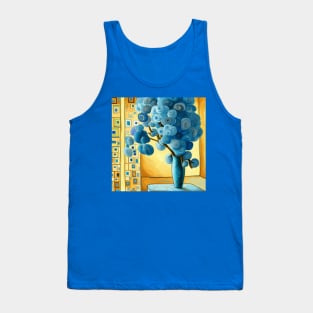 Geometric Still Life Painting with Blue Flowers Tank Top